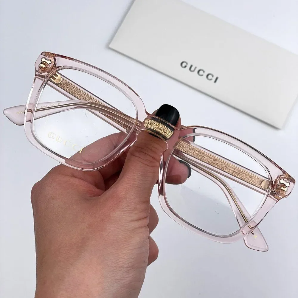 Gucci GG0184O 013 BRAND NEW Eyeglasses Transparent Pink Square Unisex